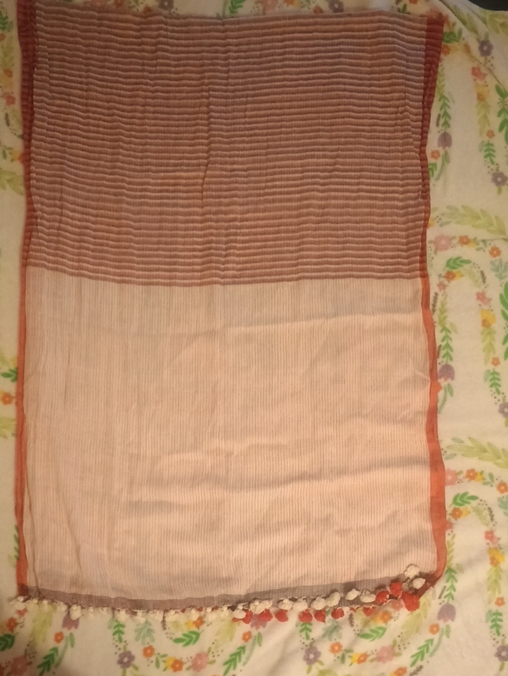 Red, Light Pink and White Fringe Women's Dupatta Scarf